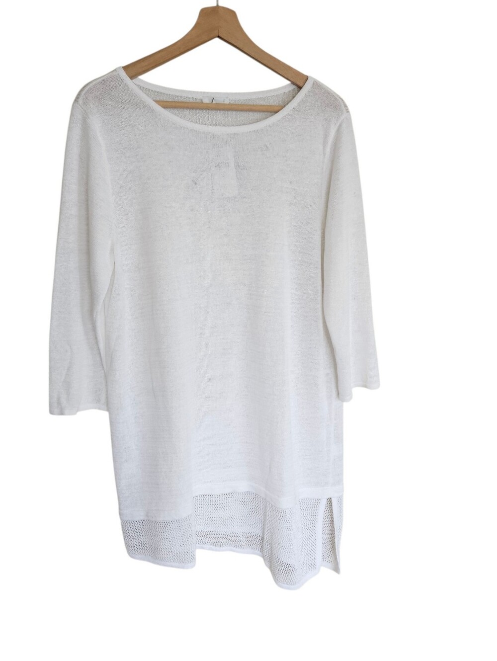 Pure J. Jill Linen Blouse Pure White Mesh Trim Coastal Beach Cruise